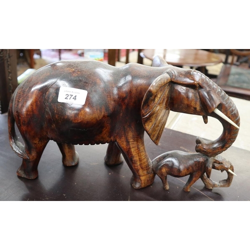 274 - Carved wooden figure of elephants - Approx height: 20cm