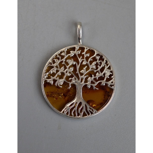 30 - Large silver and amber tree of life pendant