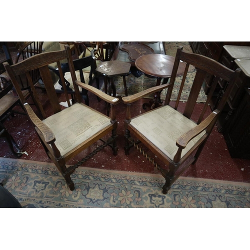 354 - Pair of oak barley-twist armchairs 