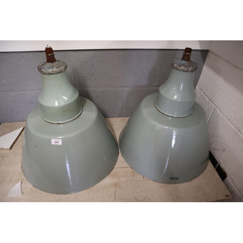 357 - Pair of large vintage enamel light shades