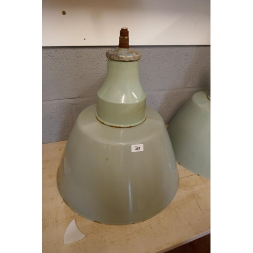 357 - Pair of large vintage enamel light shades