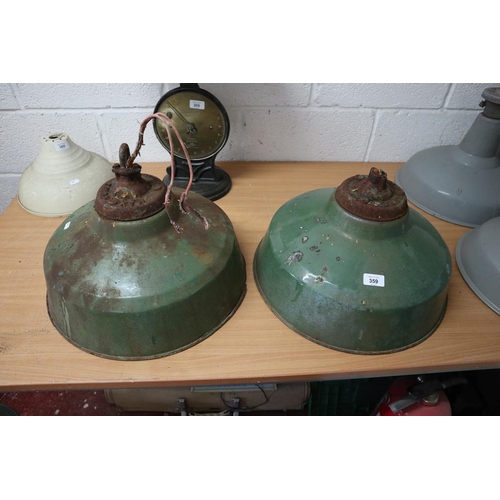 359 - Pair of large vintage enamel light shades