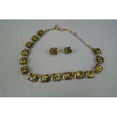 38 - Green amber necklace & earrings