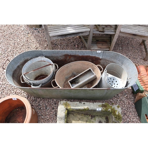 385 - Collection of galvanised items to include bath 