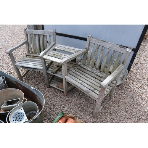 386 - Teak duo garden seat A/F