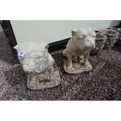 387 - Pair of stone bull dogs - Approx height: 46cm