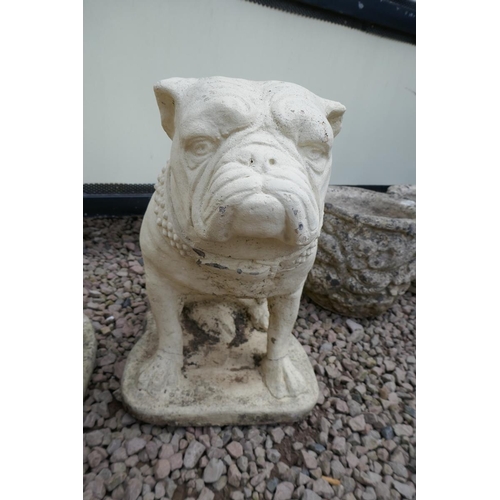 387 - Pair of stone bull dogs - Approx height: 46cm