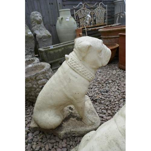 387 - Pair of stone bull dogs - Approx height: 46cm