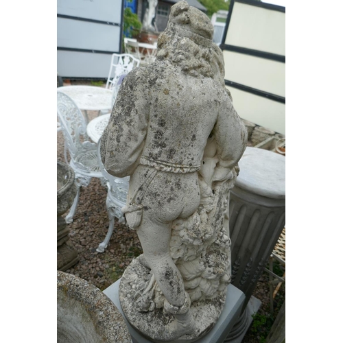 397 - Stone statue of lovers on pedestal - Approx height: 134cm