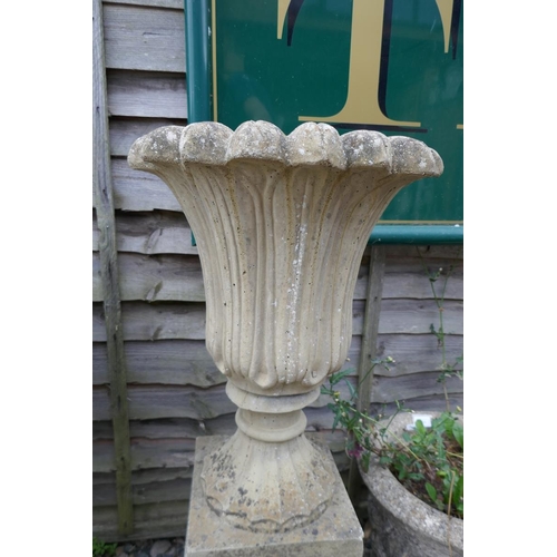 399 - Stone pedestal planter on plinth - Approx height: 103cm