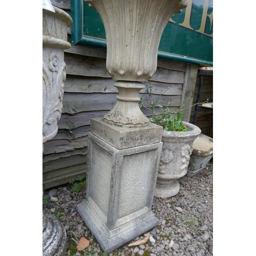 399 - Stone pedestal planter on plinth - Approx height: 103cm