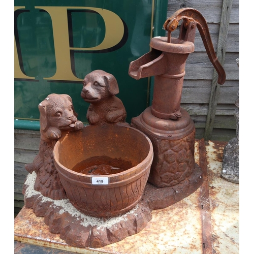 419 - Cast iron puppy themed wishing well