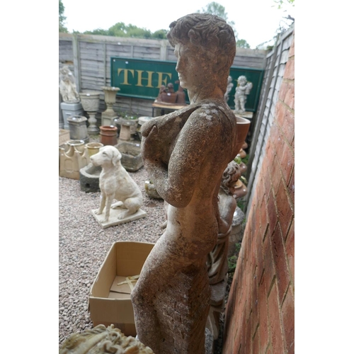 426 - Large stone statue of David on plinth - Approx height: 162cm