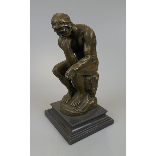 63 - Bronze Thinking Man on marble base - Approx height 25cm