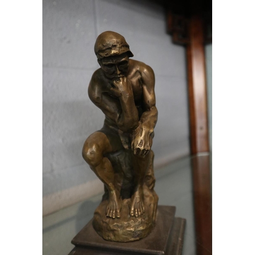 63 - Bronze Thinking Man on marble base - Approx height 25cm