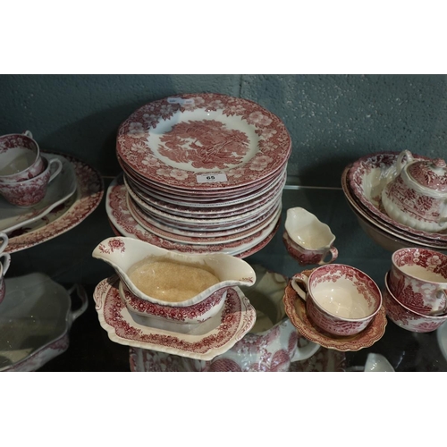 65 - Large collection of red & white china