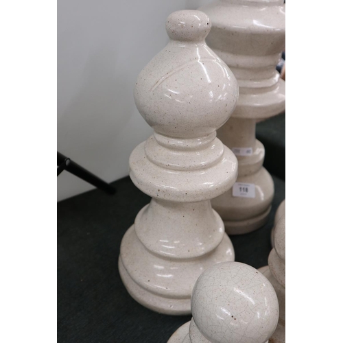 118 - Collection of 8 large ceramic chess pieces - Approx height of tallest: 40cm