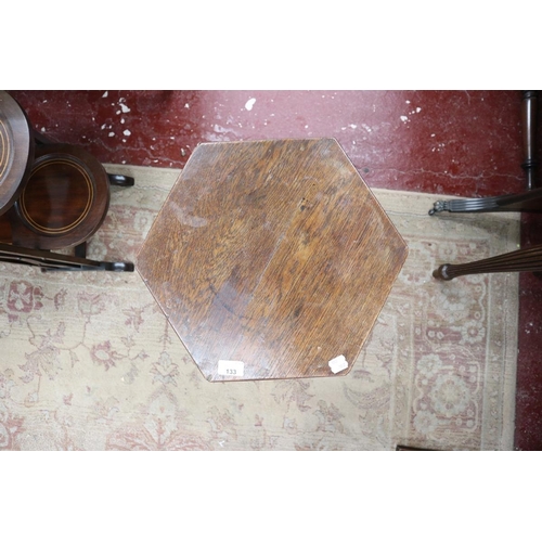 133 - Antique oak hexagonal occasional table