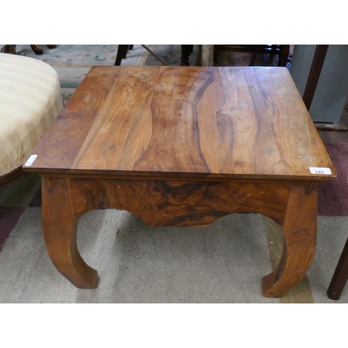 145 - Shesham wood coffee table - Approx size: L: 60cm W: 60cm H: 40cm