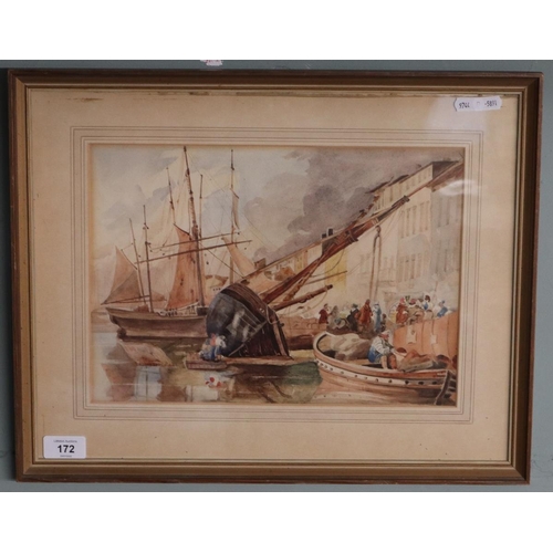 172 - Watercolour in the style of Samuel Prout - Nautical theme - Approx image size: 32cm x 23cm