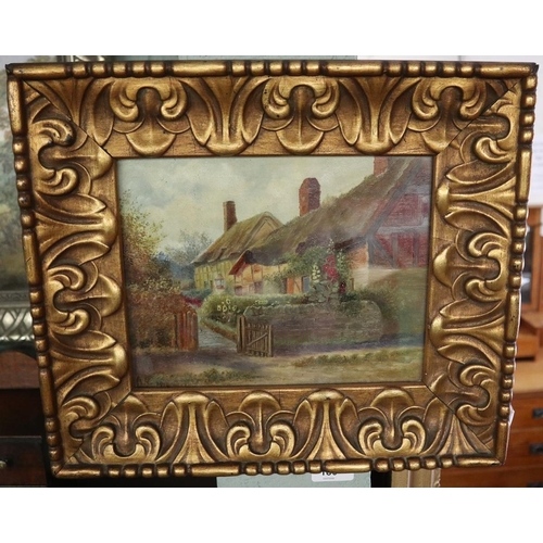 180 - Oil on canvas - Anne Hathaway's Cottage, Stratford on Avon - Signed AH 1918 - Approx image size: 24c... 