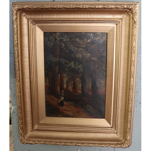 182 - Oil on Canvas - H Needham - Woodland scene - Approx image size: 24cm x 34cm