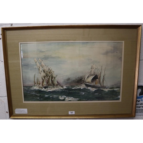 183 - A E Rose watercolour - Nautical scene - Approx image size: 61cm x 36cm