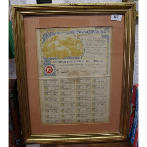 184 - Framed Spanish coupon