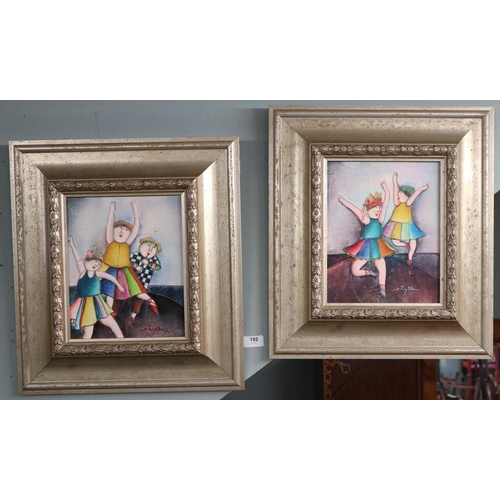 192 - J. Roy Baz - Pair of oils on canvas - Dancing Girls - Signed - Approx image size: 21cm x 26cm