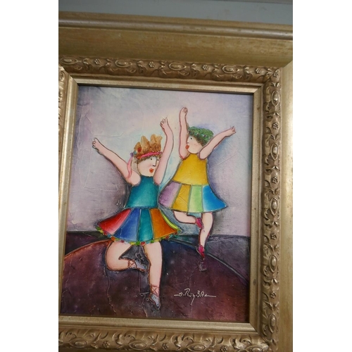 192 - J. Roy Baz - Pair of oils on canvas - Dancing Girls - Signed - Approx image size: 21cm x 26cm