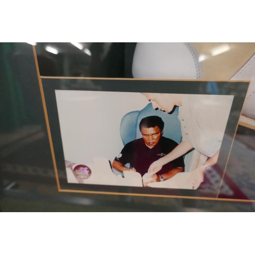 195 - Diorama of glove and boots signed by Muhammad Ali with C.O.A