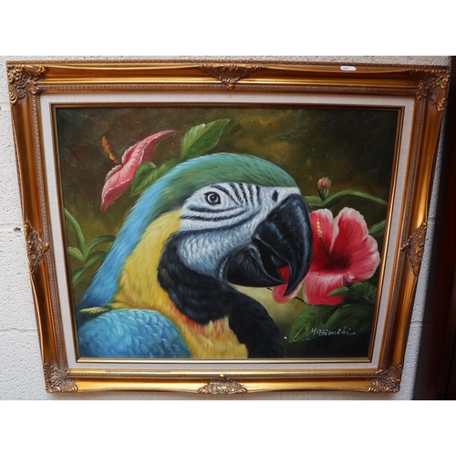 198 - Oil on board - Parrot - Approx image size: 60cm x 49cm