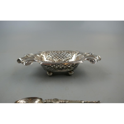 2 - Hallmarked silver pierced bon bon dish with spoon - Approx weight: 85g