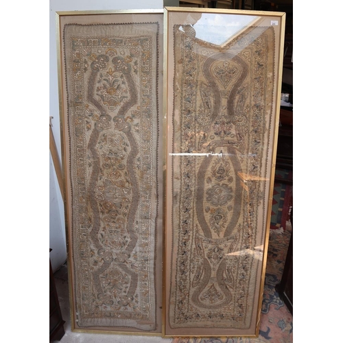 205 - Pair of large framed 18th century silks - Approx overall size: 59cm x 187cm