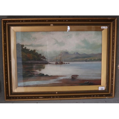 206 - J W Stedman watercolour - Coastal scene - Approx image size: 52cm x 33cm