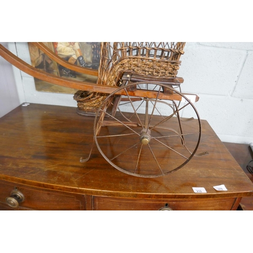 209 - Victorian wicker dolls pushchair