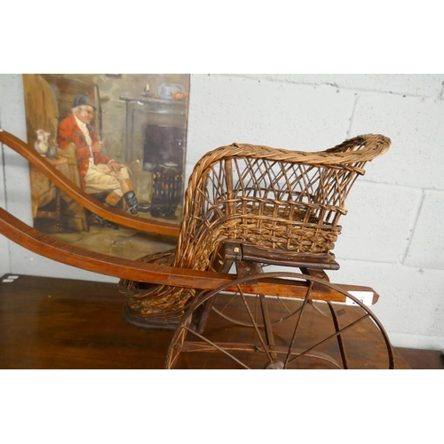 209 - Victorian wicker dolls pushchair