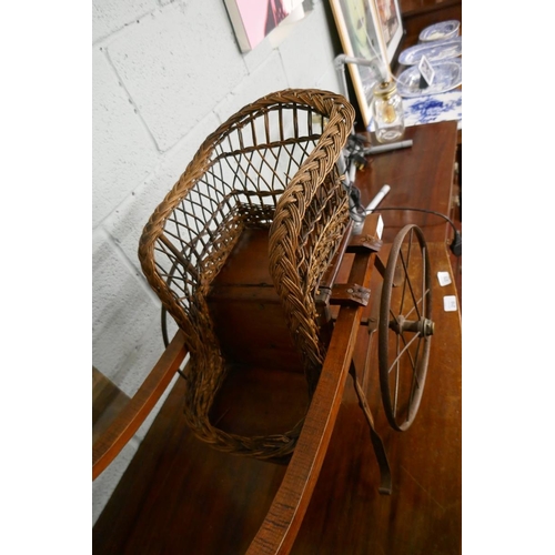 209 - Victorian wicker dolls pushchair