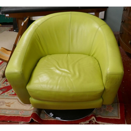 213 - Retro green leather swivel chair