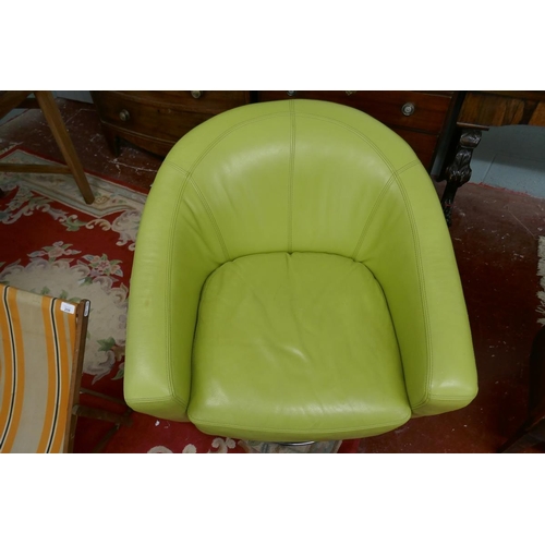 213 - Retro green leather swivel chair