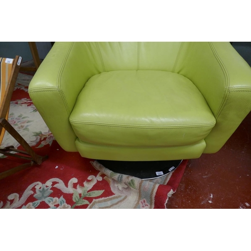 213 - Retro green leather swivel chair