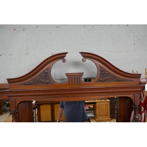 218 - Mahogany dresser with mirror back and carved panels - Approx size: W: 153cm D: 58cm H: 200cm