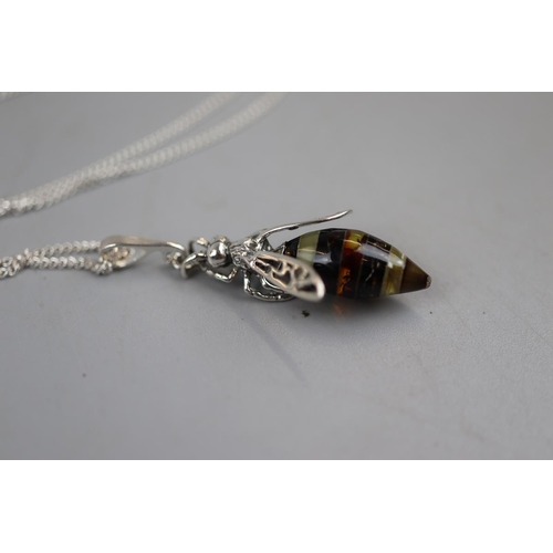 23 - Silver and amber hornet pendant on chain