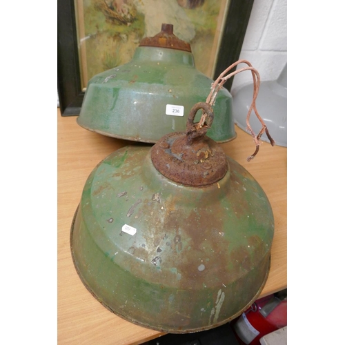 236 - Pair of large enamel industrial light shades