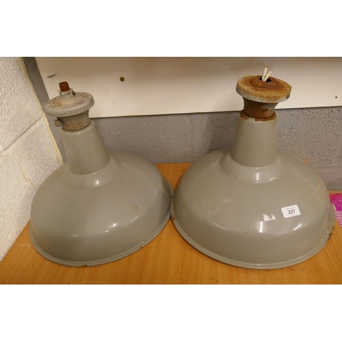 237 - Pair of large enamel industrial light shades