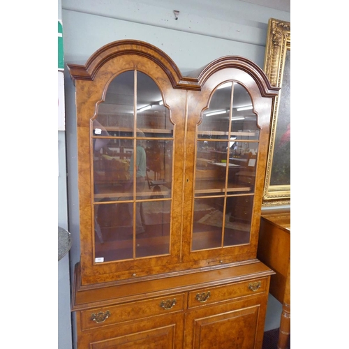 253 - Queen Anne style walnut 2 domed bookcase with a glazed top - Approx size: W: 110cm D: 40cm H: 200cm