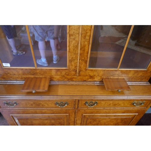 253 - Queen Anne style walnut 2 domed bookcase with a glazed top - Approx size: W: 110cm D: 40cm H: 200cm