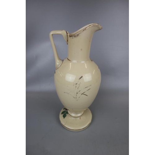 59 - Hand painted milk glass jug and vase together with blush ivory vase