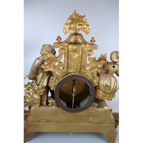 77 - French gilt mantle clock with key - Approx height: 35cm