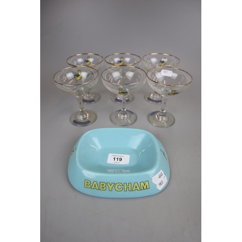 119 - Set of 6 Babycham glasses together with Babycham ashtray